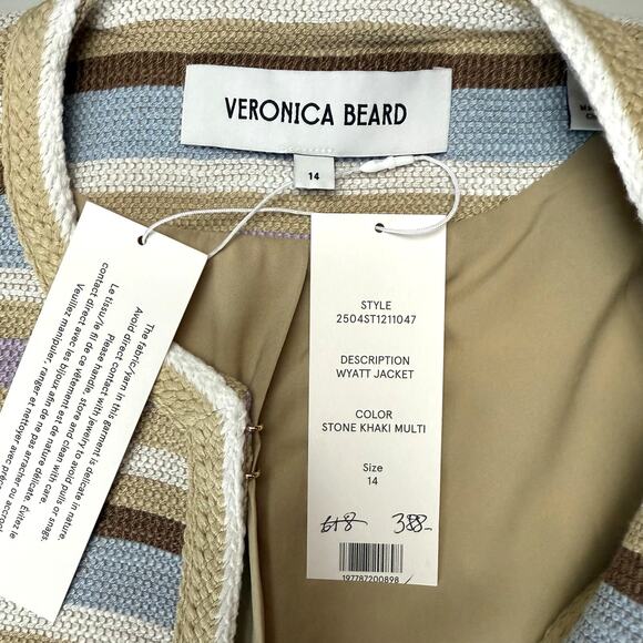VERONICA BEARD Wyatt Khaki Multicolor Striped Short Sleeve Jacket - Picture 9 of 12